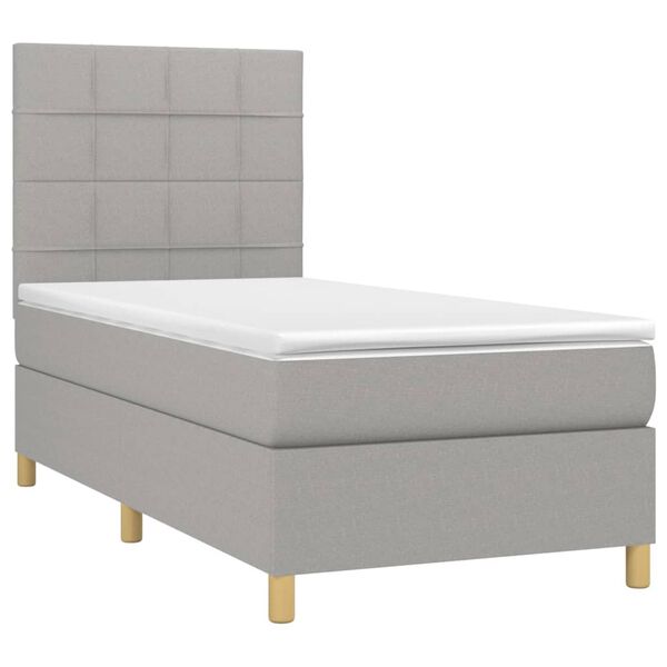 vidaXL Cama box spring colch&oacute;n y luces LED tela gris claro 90x190 cm