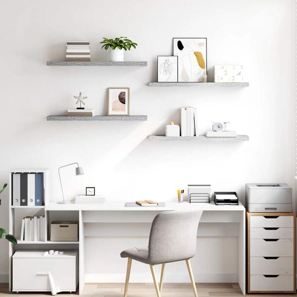 vidaXL Estantes flotantes pared 4 uds gris hormig&oacute;n MDF 90x23,5x3,8 cm