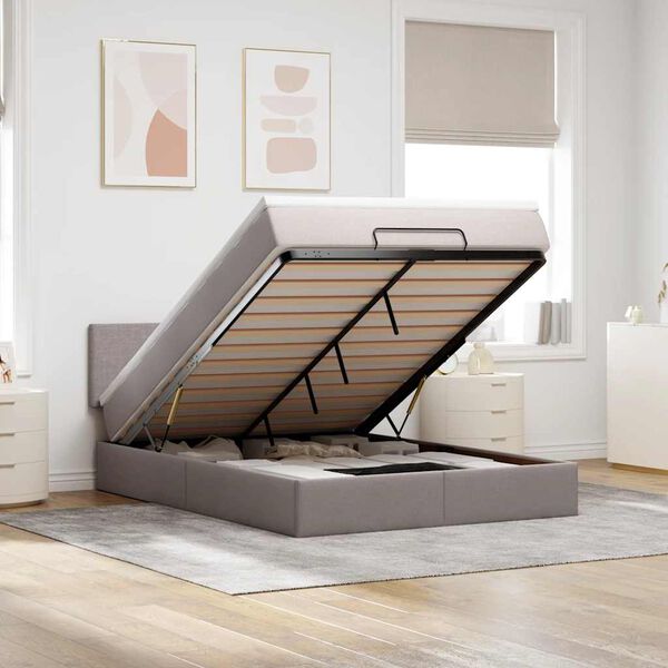 vidaXL Cama otomana con colch&oacute;n tela gris pardo 140x190 cm
