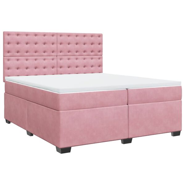 vidaXL Cama box spring con colch&oacute;n terciopelo rosa 200x200 cm