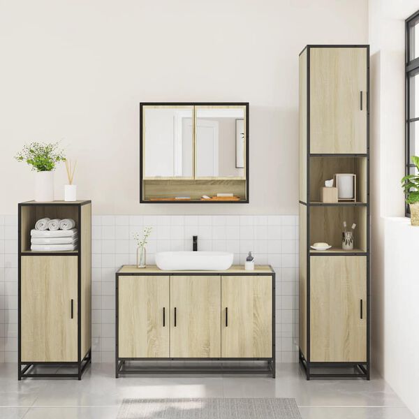 vidaXL Set de muebles de ba&ntilde;o 3 pzas madera contrachapada roble Sonoma