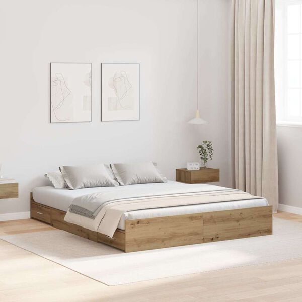 vidaXL Cama con almacenamiento con caj&oacute;n Roble artesanal 160 x 200 cm