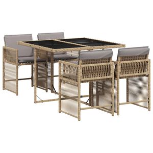vidaXL Set comedor de jard&iacute;n 5 pzas con cojines rat&aacute;n sint&eacute;tico beige