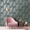DUTCH WALLCOVERINGS Papel pintado pavo real verde y plateado