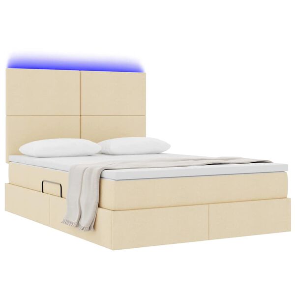 vidaXL Cama con almacenamiento y LED Crema 140 x 200 cm Poli&eacute;ster