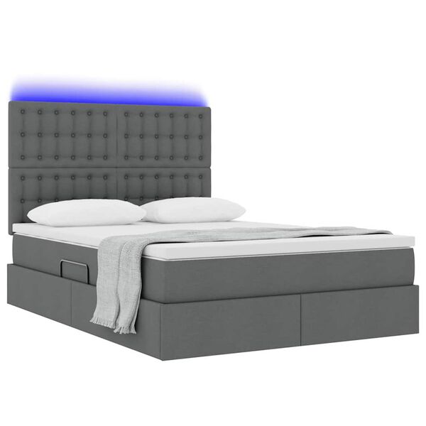 vidaXL Cama con almacenamiento y LED Gris oscuro 140 x 200 cm