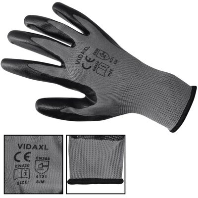 vidaXL Guantes de trabajo nitrilo 1 par gris y negro talla 9/L