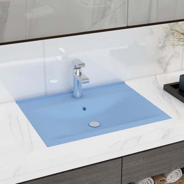 vidaXL Lavabo de lujo con grifo cer&aacute;mica 60x46 cm azul claro