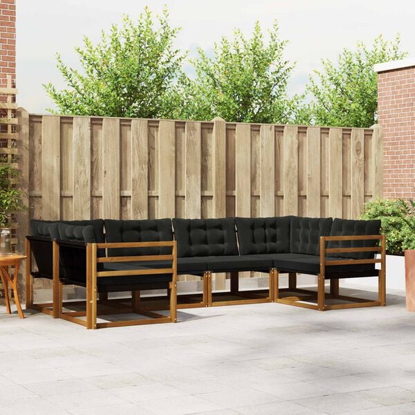 vidaXL Conjunto de sof&aacute;s de exterior con coj&iacute;n 6 pcs Natural y negro