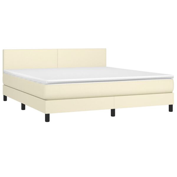 vidaXL Cama box spring colch&oacute;n y LED cuero sint&eacute;tico crema 160x200 cm