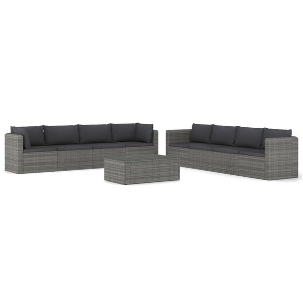 vidaXL Set de muebles de jardín 9 pzas y cojines ratán sintético gris