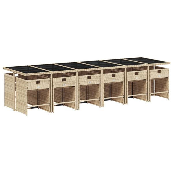 vidaXL Set comedor de jard&iacute;n con cojines 13 pzas rat&aacute;n sint&eacute;tico beige