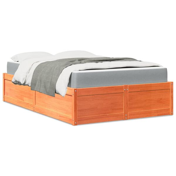 vidaXL Cama con colch&oacute;n madera maciza de pino marr&oacute;n cera 120x190 cm