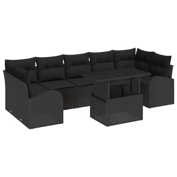 vidaXL Conjunto de sof&aacute; de jard&iacute;n 8 pcs Negro Rattan de Poli&eacute;ster