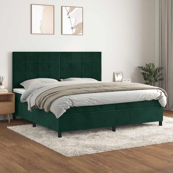 vidaXL Cama box spring con colch&oacute;n terciopelo verde oscuro 200x200 cm