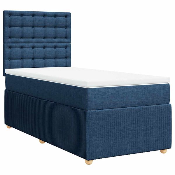 vidaXL Cama box spring con colch&oacute;n tela azul 90x200 cm