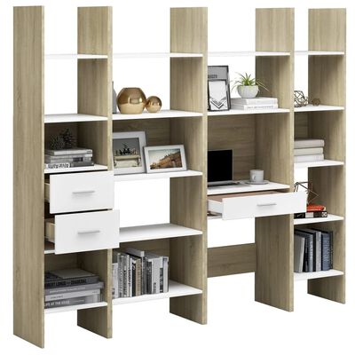 vidaXL Estantería librería 4 pzs madera ingeniería blanco/roble Sonoma