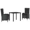 vidaXL Conjunto de Comedor de Jard&iacute;n 3 pcs Negro rat&aacute;n sint&eacute;tico