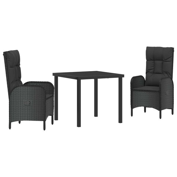 vidaXL Conjunto de Comedor de Jard&iacute;n 3 pcs Negro rat&aacute;n sint&eacute;tico