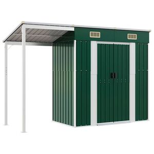 vidaXL Cobertizo jard&iacute;n tejado alargado acero verde 277x107x181 cm