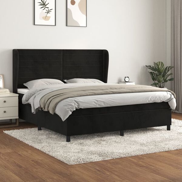 vidaXL Cama box spring con colch&oacute;n terciopelo negro 180x200 cm