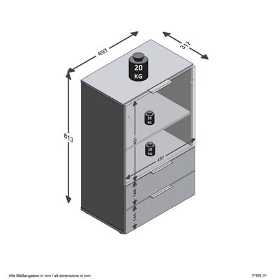FMD Cómoda con cajón y puertas negro 49,7x31,7x81,3 cm
