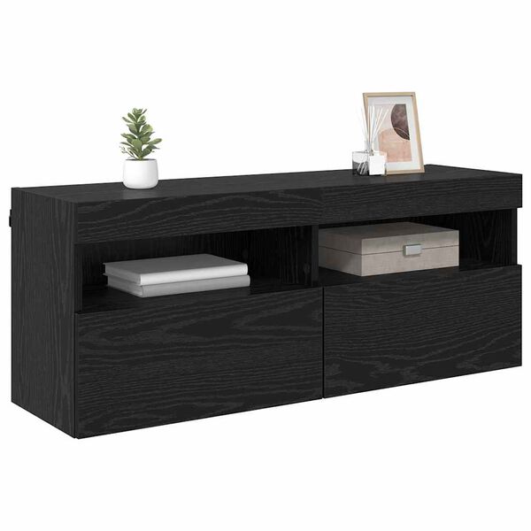 vidaXL Mueble de TV Montado en la Pared Roble Negro 100 x 30 x 40 cm