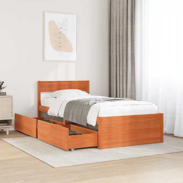 vidaXL Cama sin colch&oacute;n madera maciza de pino marr&oacute;n cera 100x200 cm