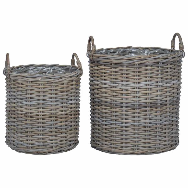 vidaXL Cesta de Maceta con almacenamiento 2 pcs Gris Rattan Lacak