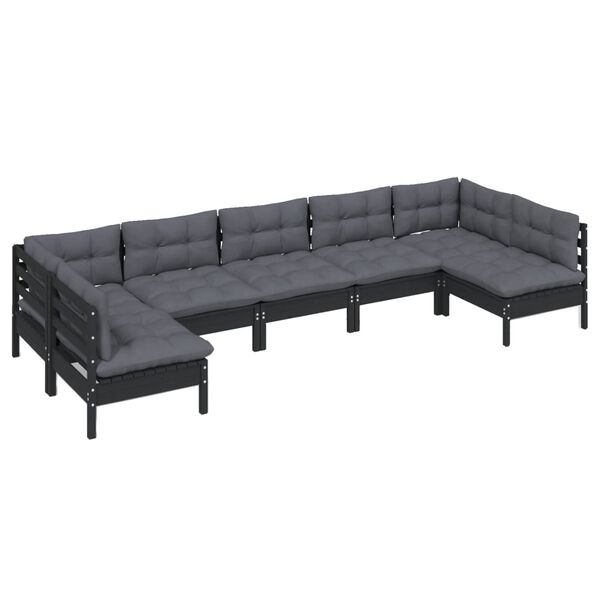 vidaXL Muebles de jard&iacute;n 7 pzas y cojines negro madera maciza de pino