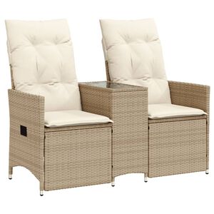 vidaXL Sof&aacute; de jard&iacute;n reclinable de 2 plazas con mesa rat&aacute;n PE beige