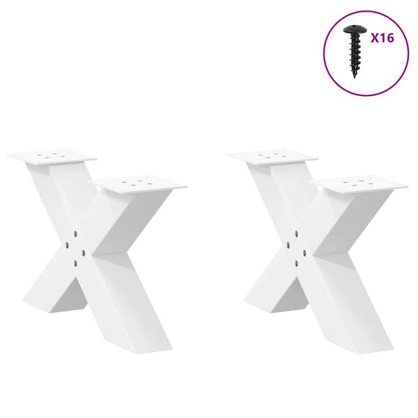 vidaXL Patas para mesa de centro en forma de X (2 unidades), color blanco, 50 x (30-31) cm, acero