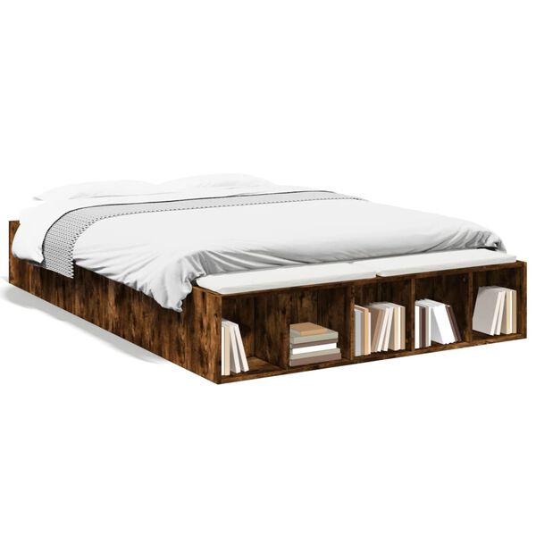 vidaXL Estructura de cama madera de ingeniería roble ahumado 135x190cm