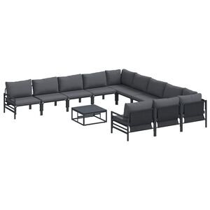 vidaXL Conjunto de sof&aacute;s de jard&iacute;n con coj&iacute;n 12 pcs Negro Acero