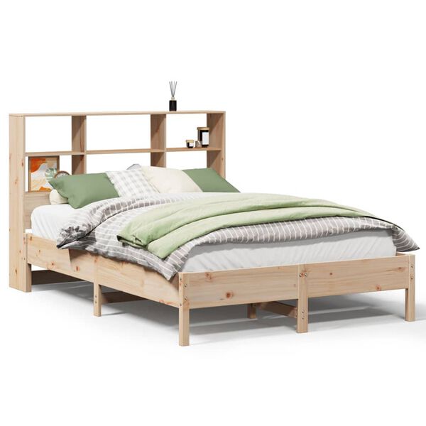 vidaXL Cama con estanter&iacute;a sin colch&oacute;n madera maciza de pino 140x190cm