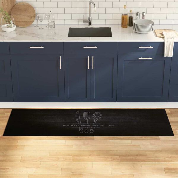 vidaXL Alfombra de cocina Cubiertos Negro 180 x 60 cm Terciopelo