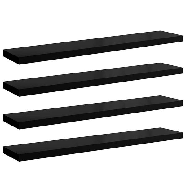 vidaXL Estantes flotantes pared 4 uds MDF negro brillo 120x23,5x3,8 cm