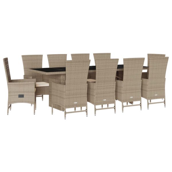 vidaXL Set comedor de jard&iacute;n 11 pzas con cojines rat&aacute;n sint&eacute;tico beige