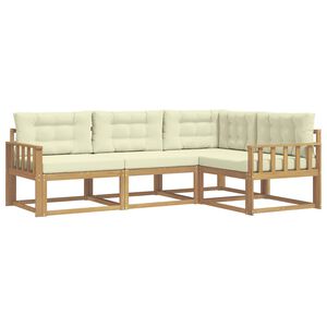 vidaXL Conjunto de sof&aacute;s de exterior 3 pcs Blanco y Crema Poli&eacute;ster