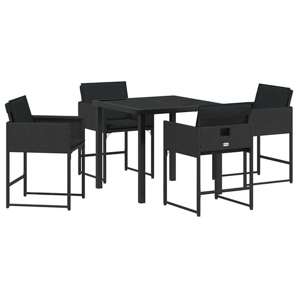 vidaXL Conjunto de Comedor de Jard&iacute;n 5 pcs Negro rat&aacute;n sint&eacute;tico