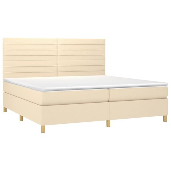 vidaXL Cama box spring colch&oacute;n y luces LED tela crema 200x200 cm