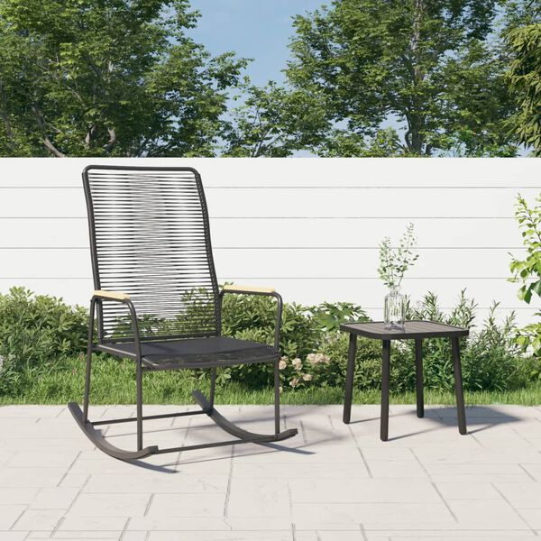 vidaXL Mecedora de jard&iacute;n rat&aacute;n PVC negro 59x79,5x104 cm