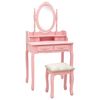 vidaXL Juego de tocador y taburete madera paulownia rosa 75x69x140 cm