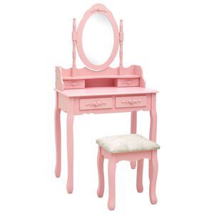 vidaXL Juego de tocador y taburete madera paulownia rosa 75x69x140 cm
