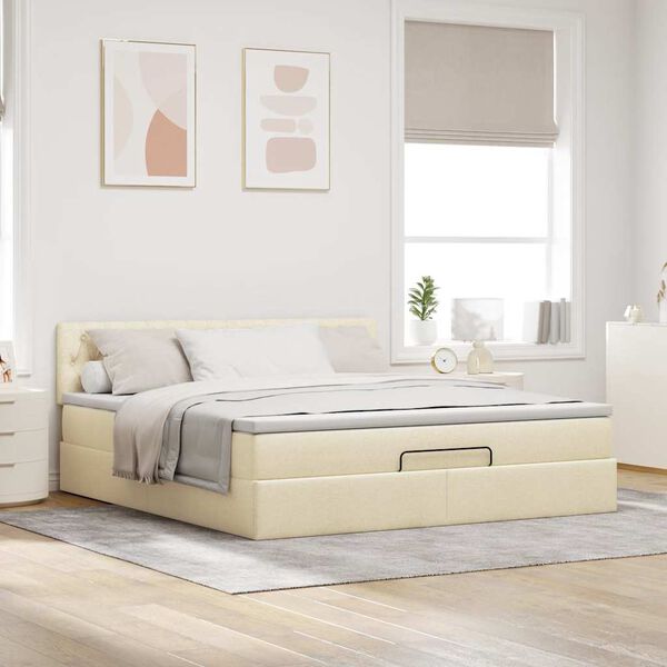 vidaXL Estructura de cama otomana con colch&oacute;n tela crema 160x200cm
