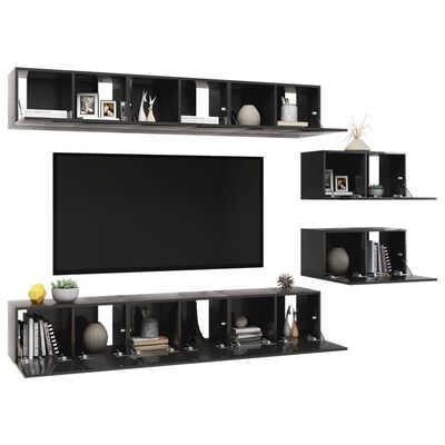 vidaXL Muebles de TV de salón 8 pzas madera de ingeniería gris brillo