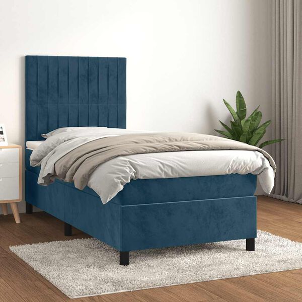 vidaXL Cama box spring con colch&oacute;n terciopelo azul oscuro 90x190 cm