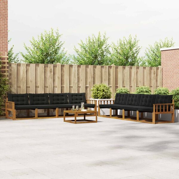 vidaXL Conjunto de sof&aacute;s de exterior con coj&iacute;n 9 pcs Natural y negro