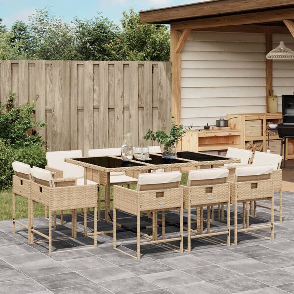 vidaXL Set comedor de jard&iacute;n 11 pzas con cojines rat&aacute;n sint&eacute;tico beige