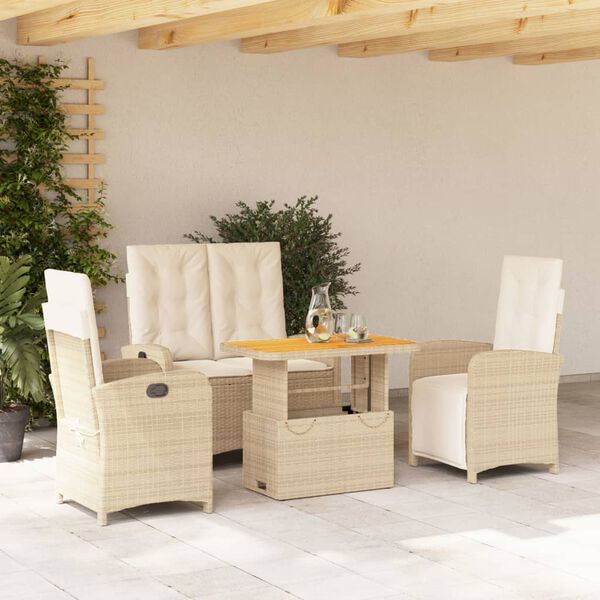 vidaXL Set de comedor jard&iacute;n con cojines 4 pzas rat&aacute;n sint&eacute;tico beige